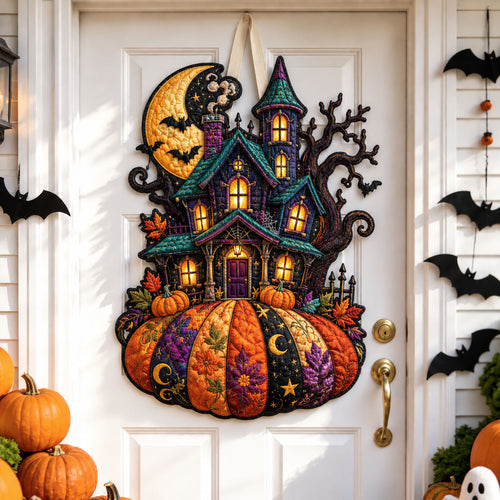 Haunted Pumpkin House Custom Shape Quilted Door Hanger GFTOHNL3552