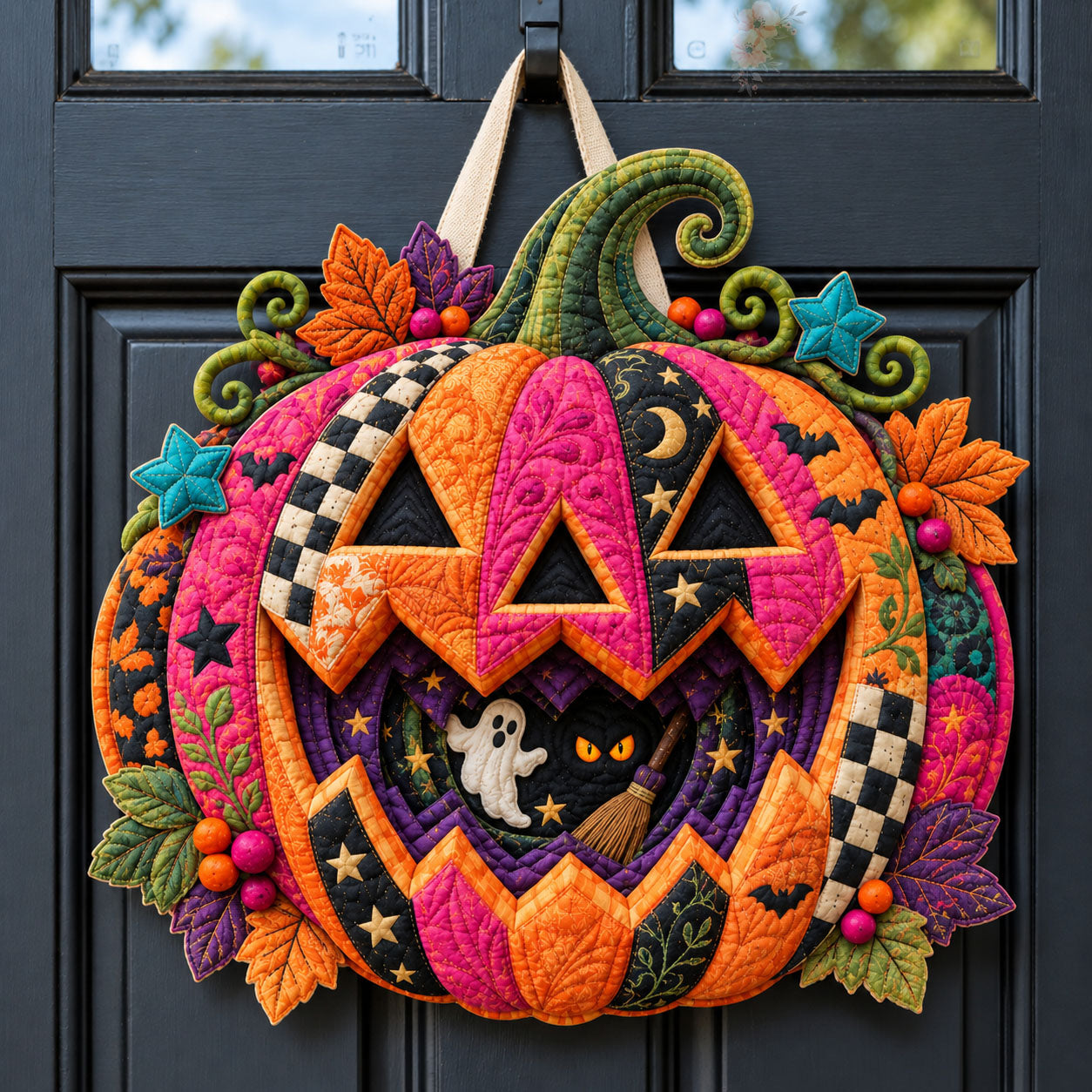 Colorful Jack O Lantern Custom Shape Quilted Door Hanger GFTOHNL3554