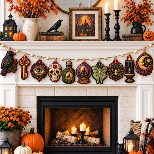 Mystic Halloween Charms Custom Shape Quilted Garland GFTOHNL3560