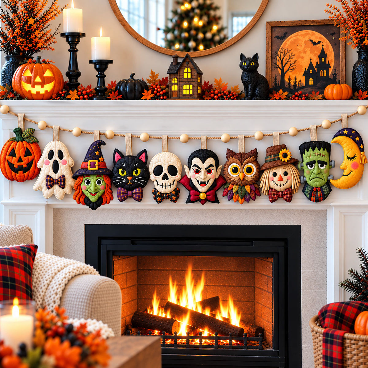 Classic Halloween Friends Custom Shape Quilted Garland GFTOHNL3561
