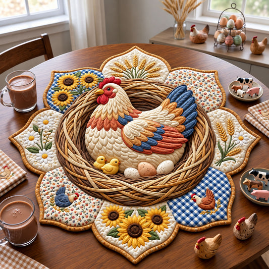 Farmhouse Hen Nest Custom Shape Quilted Table Topper GFTOHNL3632