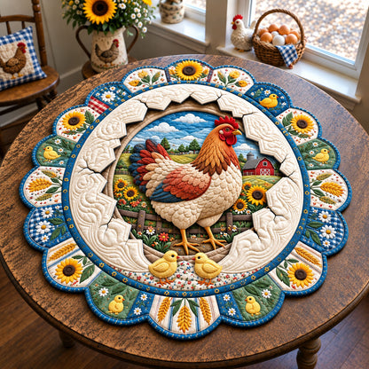 Sunflower Farm Hen Custom Shape Quilted Table Topper GFTOHNL3635