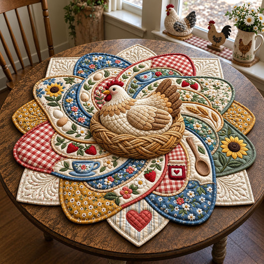 Country Hen Basket Custom Shape Quilted Table Topper GFTOHNL3636