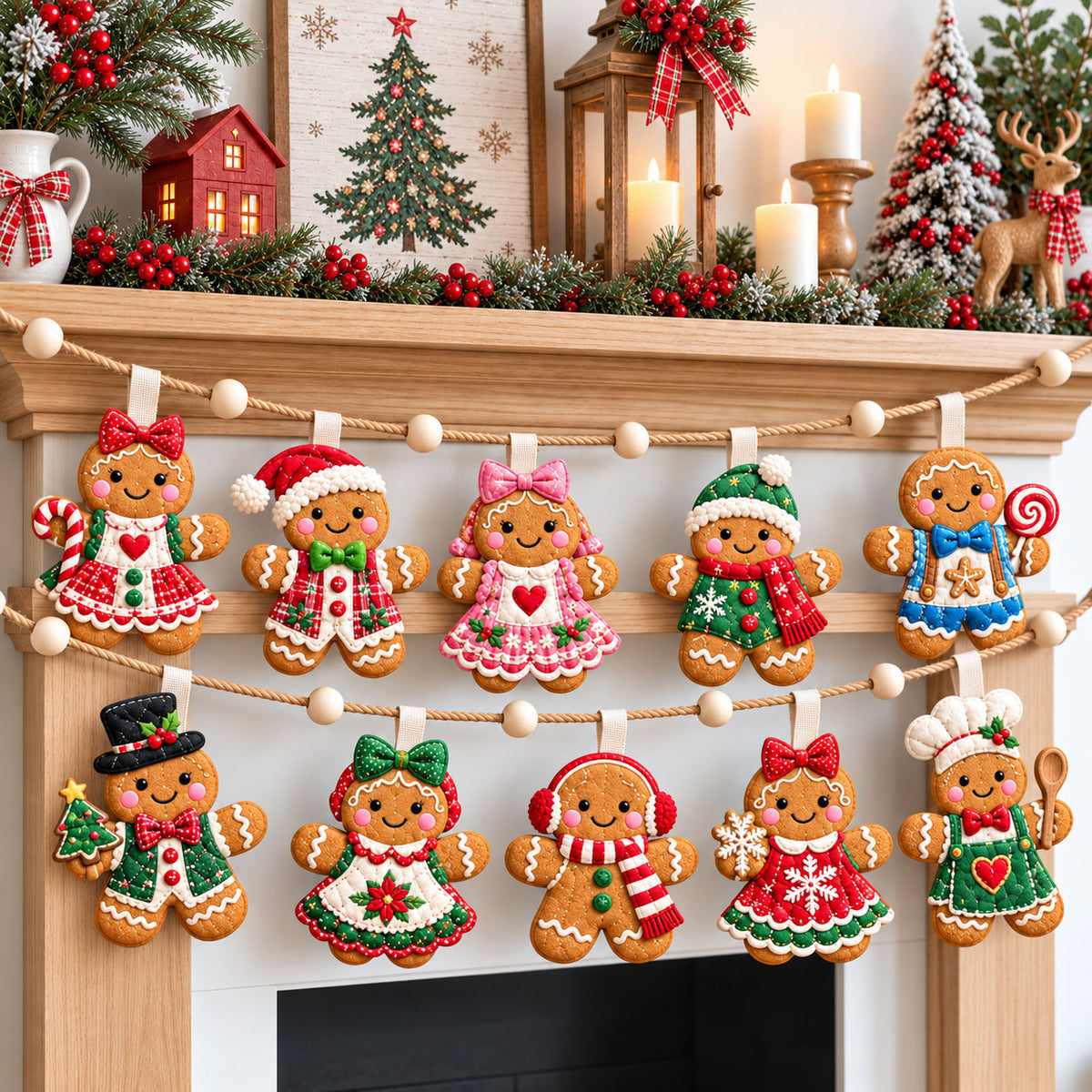Gingerbread Christmas Friends Custom Shape Quilted Garland GFTOHNL3650