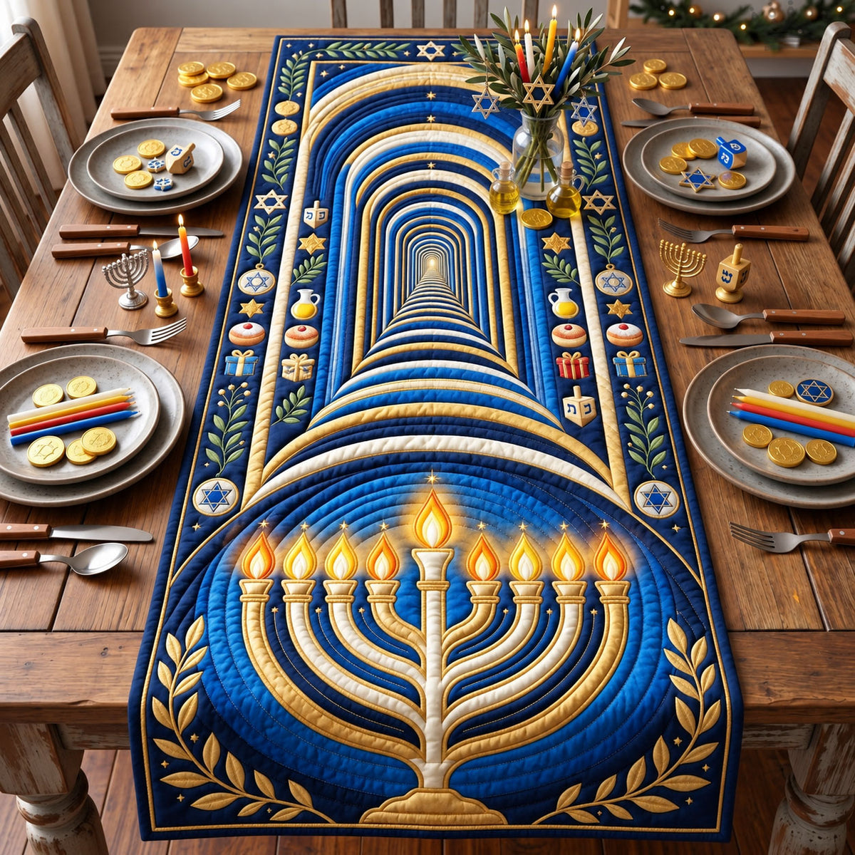 Hanukkah Light Tunnel Quilted Table Runner GFTOHNL3653