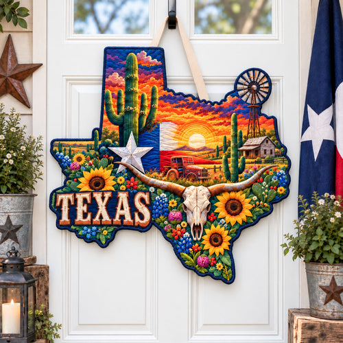 Texas Sunset Heritage Custom Shape Quilted Door Hanger GFTOHNL3680