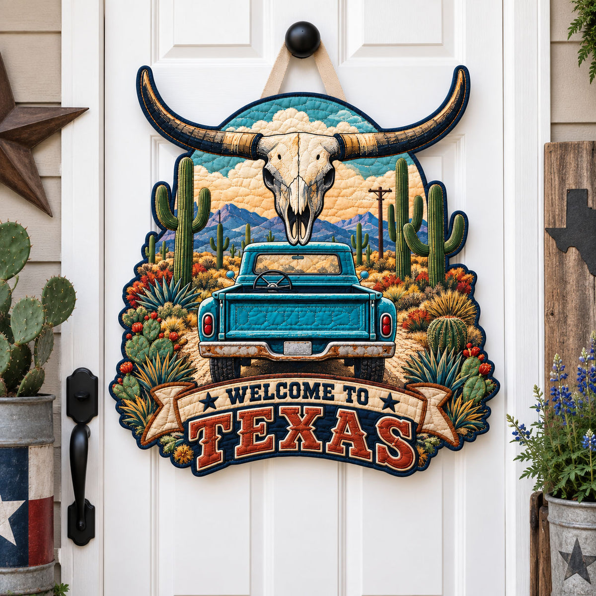 Welcome To Texas Custom Shape Quilted Door Hanger GFTOHNL3681