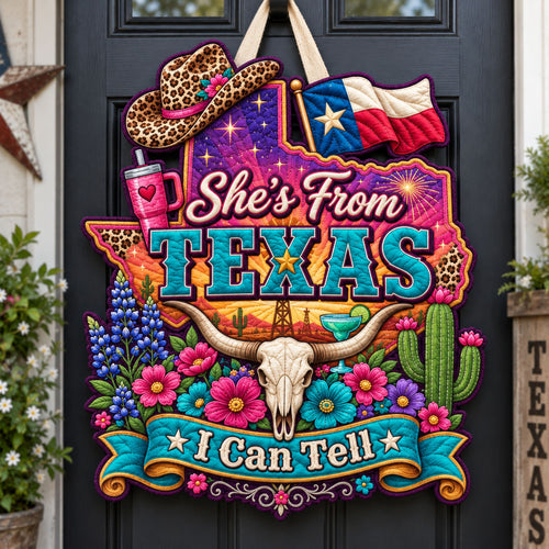 Texas Cowgirl Spirit Custom Shape Quilted Door Hanger GFTOHNL3682