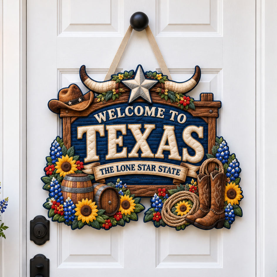 Lone Star Western Welcome Custom Shape Quilted Door Hanger GFTOHNL3683