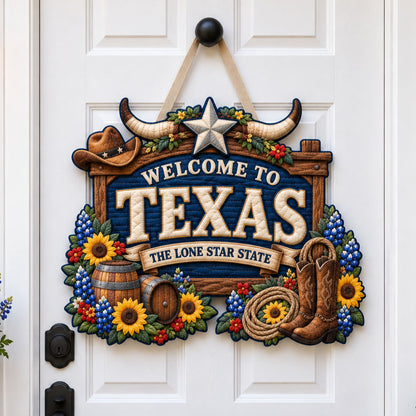Lone Star Western Welcome Custom Shape Quilted Door Hanger GFTOHNL3683