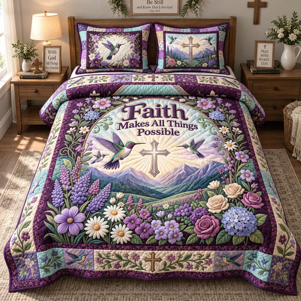 Faith Makes All Things Possible 3-Piece Quilted Bedding Set GFTOHNL3688