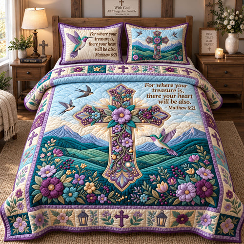 Where Your Treasure Is 3-Piece Quilted Bedding Set GFTOHNL3689