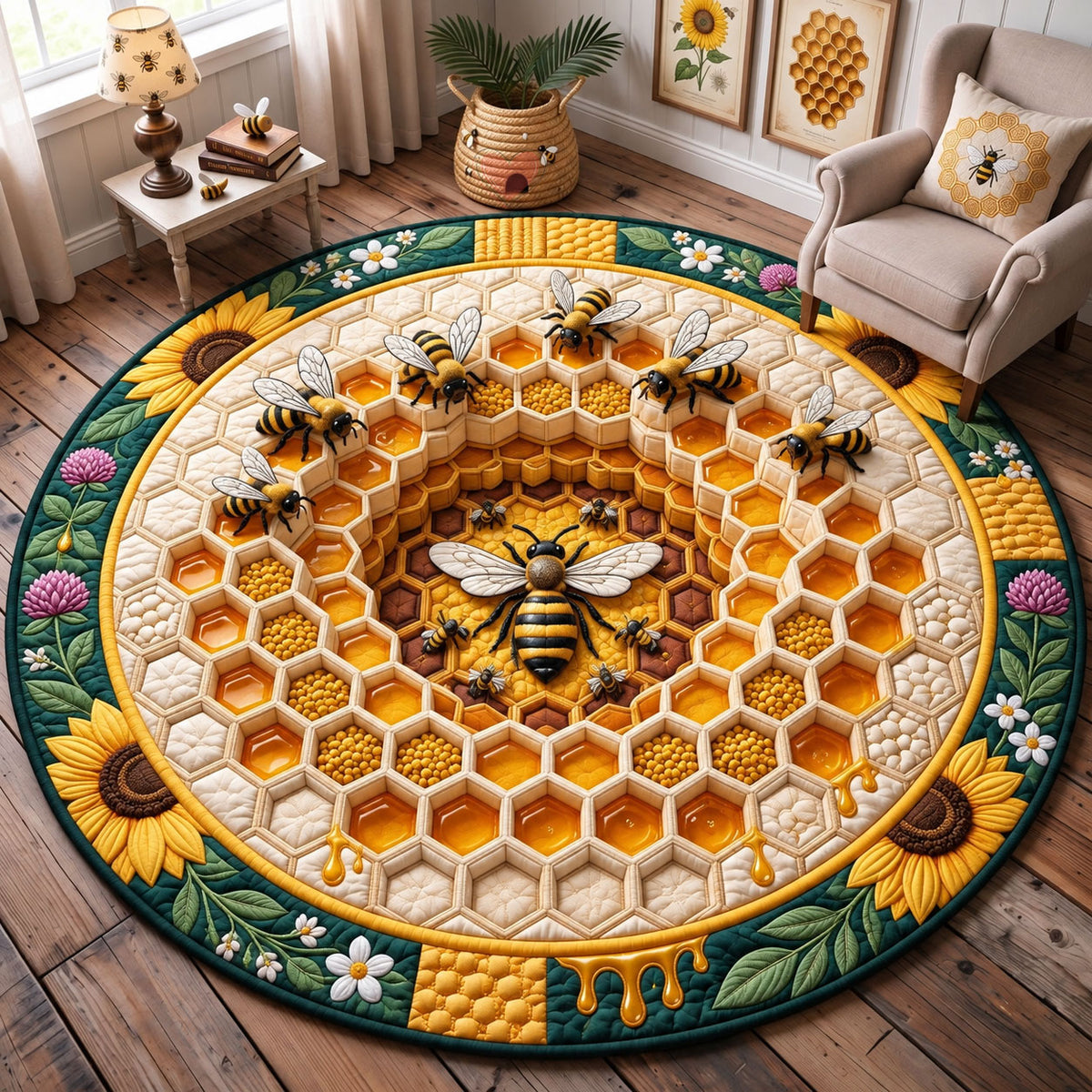 Honeybee Garden Quilted Round Mat GFTOHNL3693