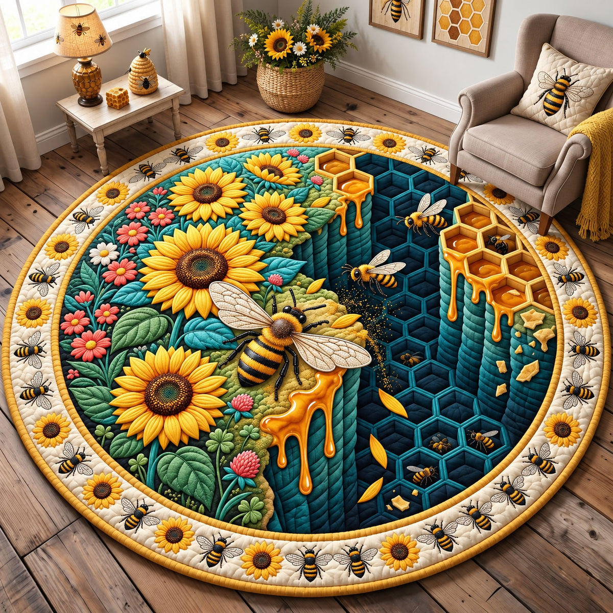 Sunflower Bee Canyon Quilted Round Mat GFTOHNL3698