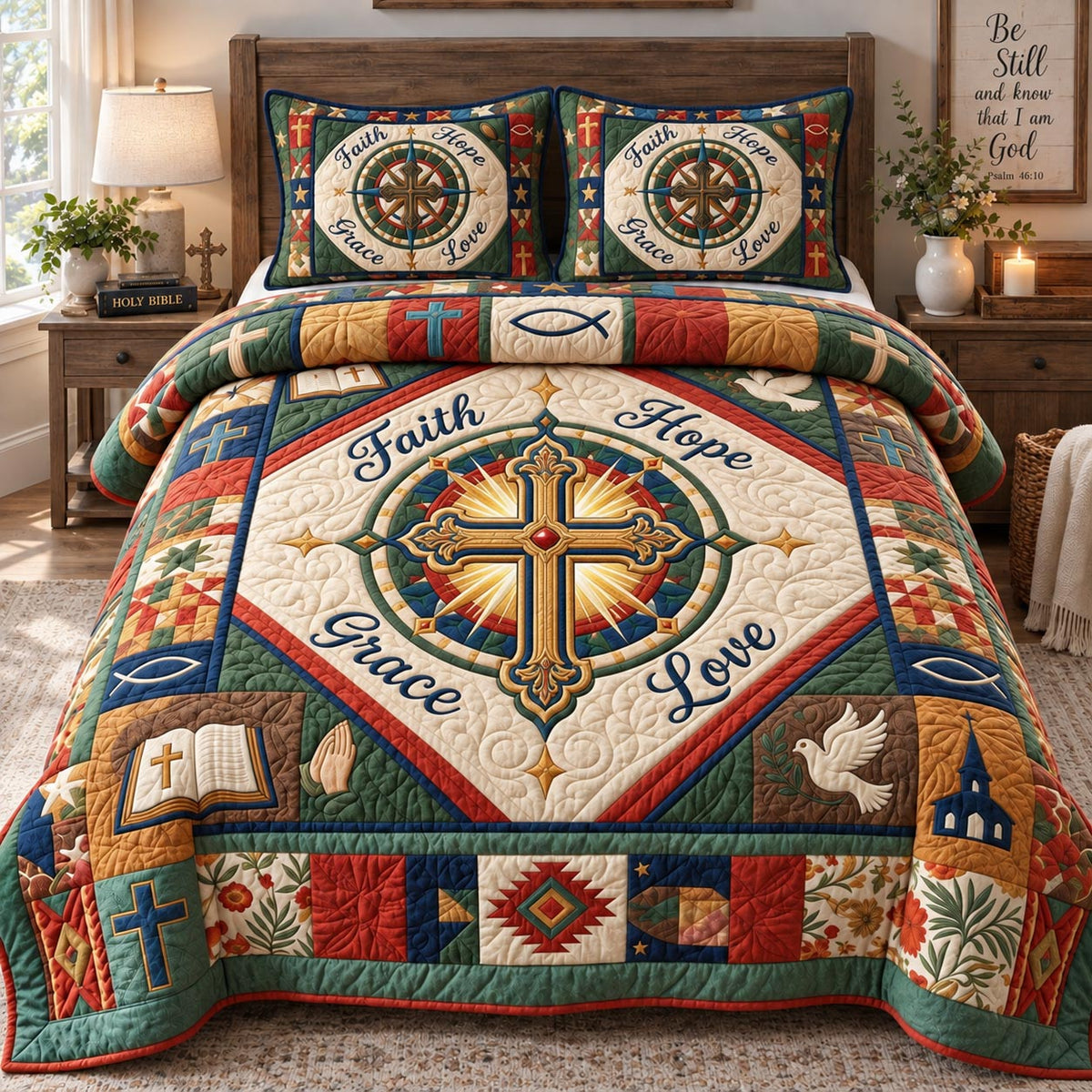 Faith Hope Grace Love 3-Piece Quilted Bedding Set GFTOHNL3735
