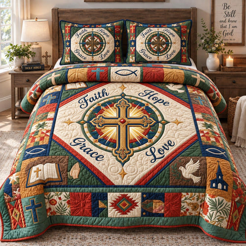 Faith Hope Grace Love 3-Piece Quilted Bedding Set GFTOHNL3735