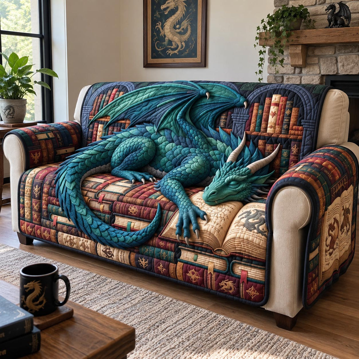 Sleeping Dragon Scholar Quilted Sofa Cover GFTOHNL3743