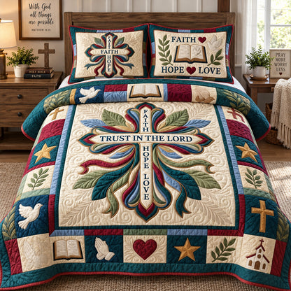 Faith Hope Love 3-Piece Quilted Bedding Set GFTOHNL3788