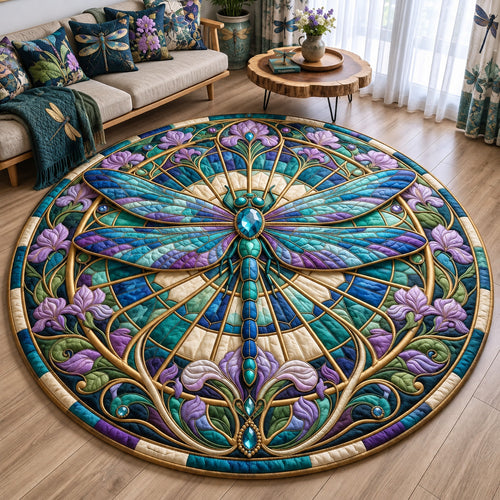 Stained Glass Dragonfly Quilted Round Mat GFTOHNL3791
