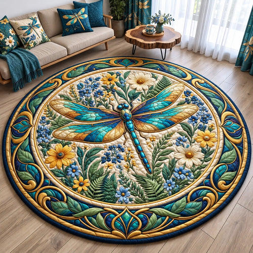 Dragonfly Flower Garden Quilted Round Mat GFTOHNL3793