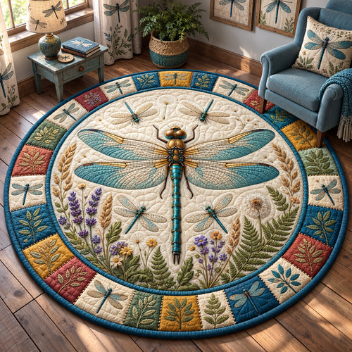 Vintage Dragonfly Garden Quilted Round Mat GFTOHNL3795