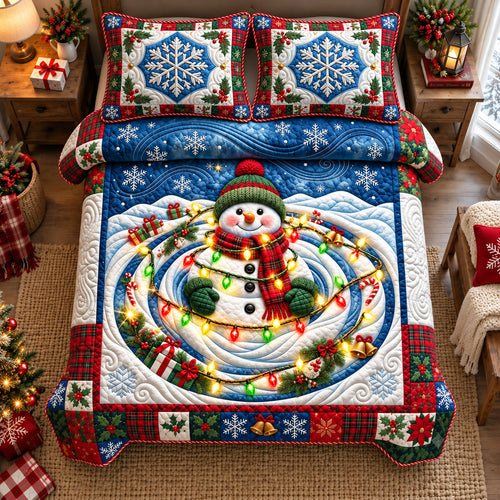Christmas Snowman 3-Piece Quilted Bedding Set GFTOHNL3833