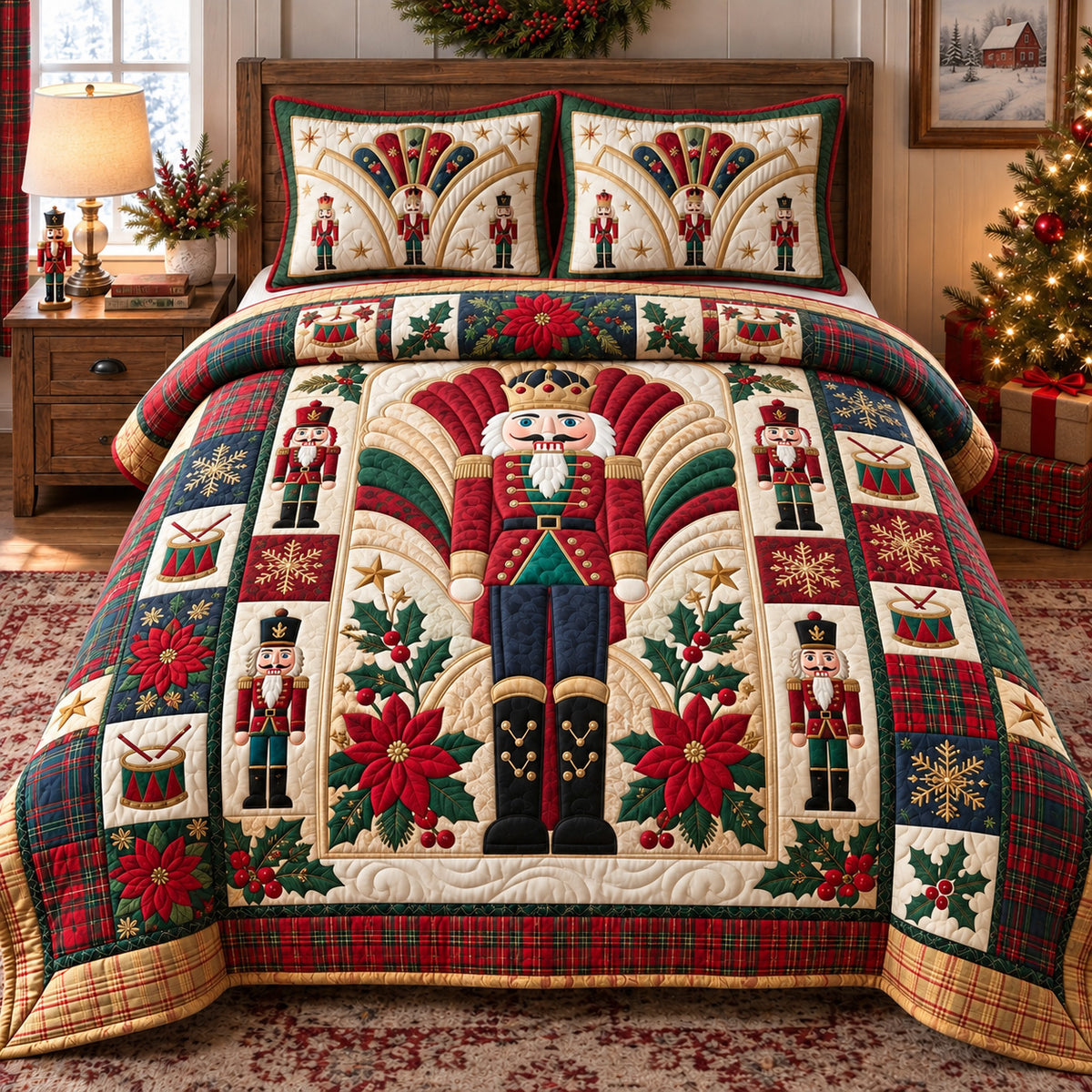 Christmas Nutcracker 3-Piece Quilted Bedding Set GFTOHNL3834