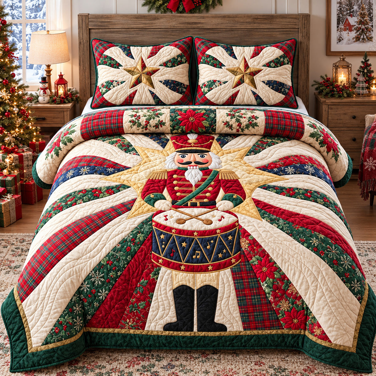 Nutcracker Drummer 3-Piece Quilted Bedding Set GFTOHNL3837
