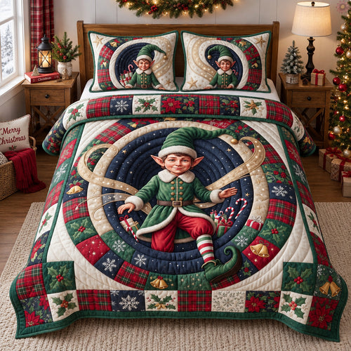 Christmas Elf 3-Piece Quilted Bedding Set GFTOHNL3838