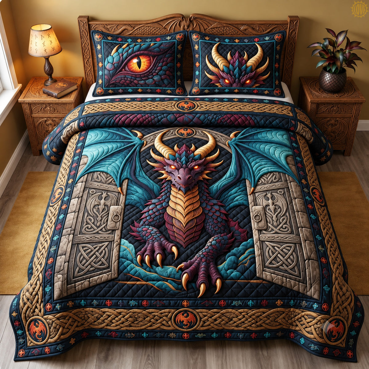 Celtic Dragon Guardian 3-Piece Quilted Bedding Set GFTOHNL3866