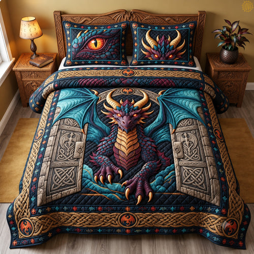 Celtic Dragon Guardian 3-Piece Quilted Bedding Set GFTOHNL3866