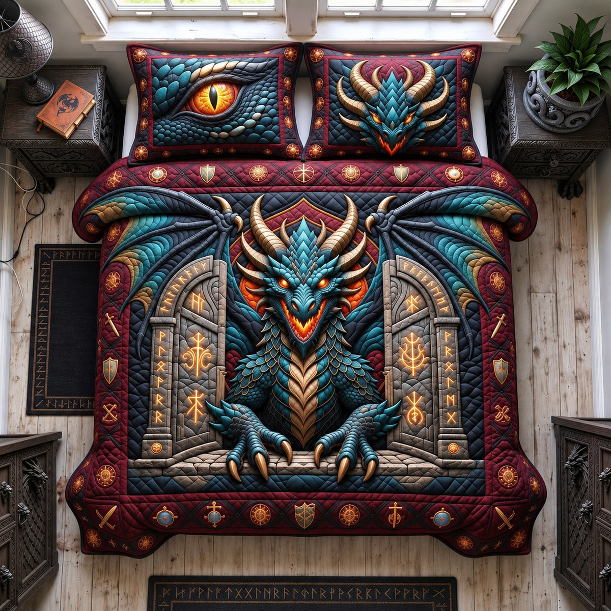 Rune Gate Dragon 3-Piece Quilted Bedding Set GFTOHNL3867