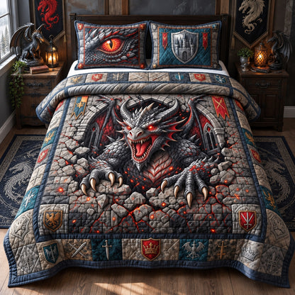 Castle Breaker Dragon 3-Piece Quilted Bedding Set GFTOHNL3868