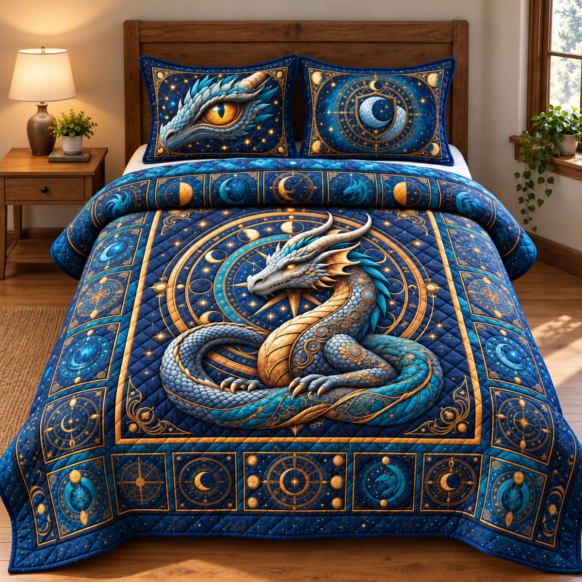 Celestial Dragon Zodiac 3-Piece Quilted Bedding Set GFTOHNL3869