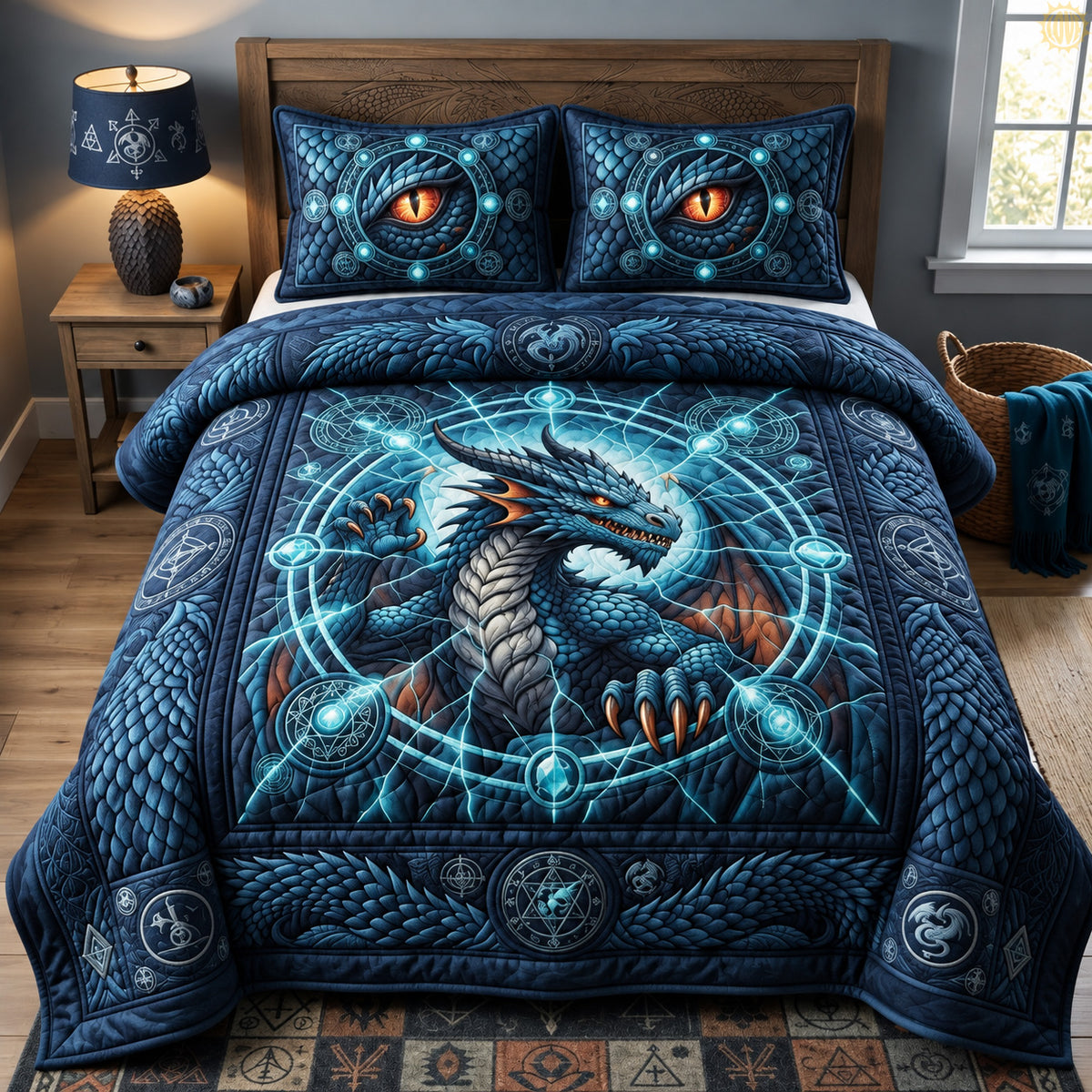 Arcane Dragon Circle 3-Piece Quilted Bedding Set GFTOHNL3871