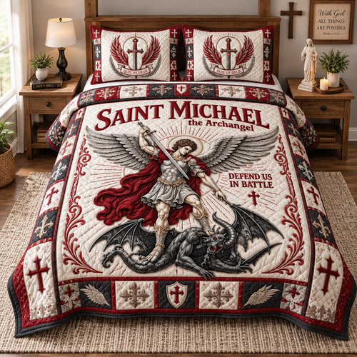 Saint Michael Defender 3-Piece Quilted Bedding Set GFTOHNL3873