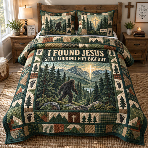 Jesus And Bigfoot 3-Piece Quilted Bedding Set GFTOHNL3875