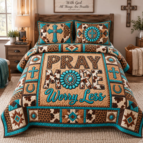 Pray More Worry Less 3-Piece Quilted Bedding Set GFTOHNL3876