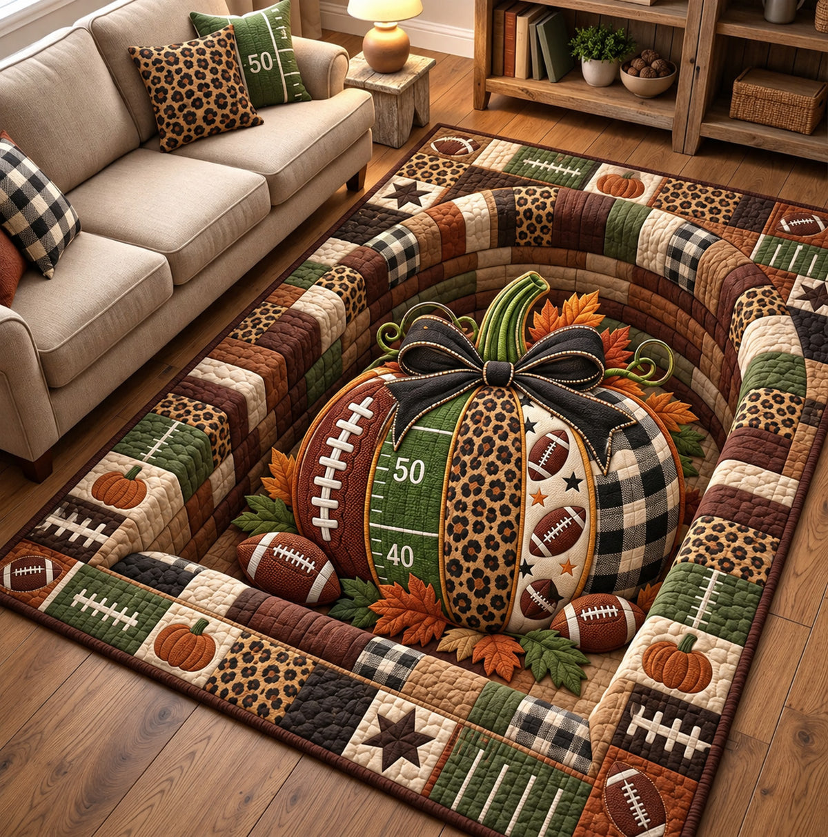 Fall Football Pumpkin Area Rug GFTOHNL3882