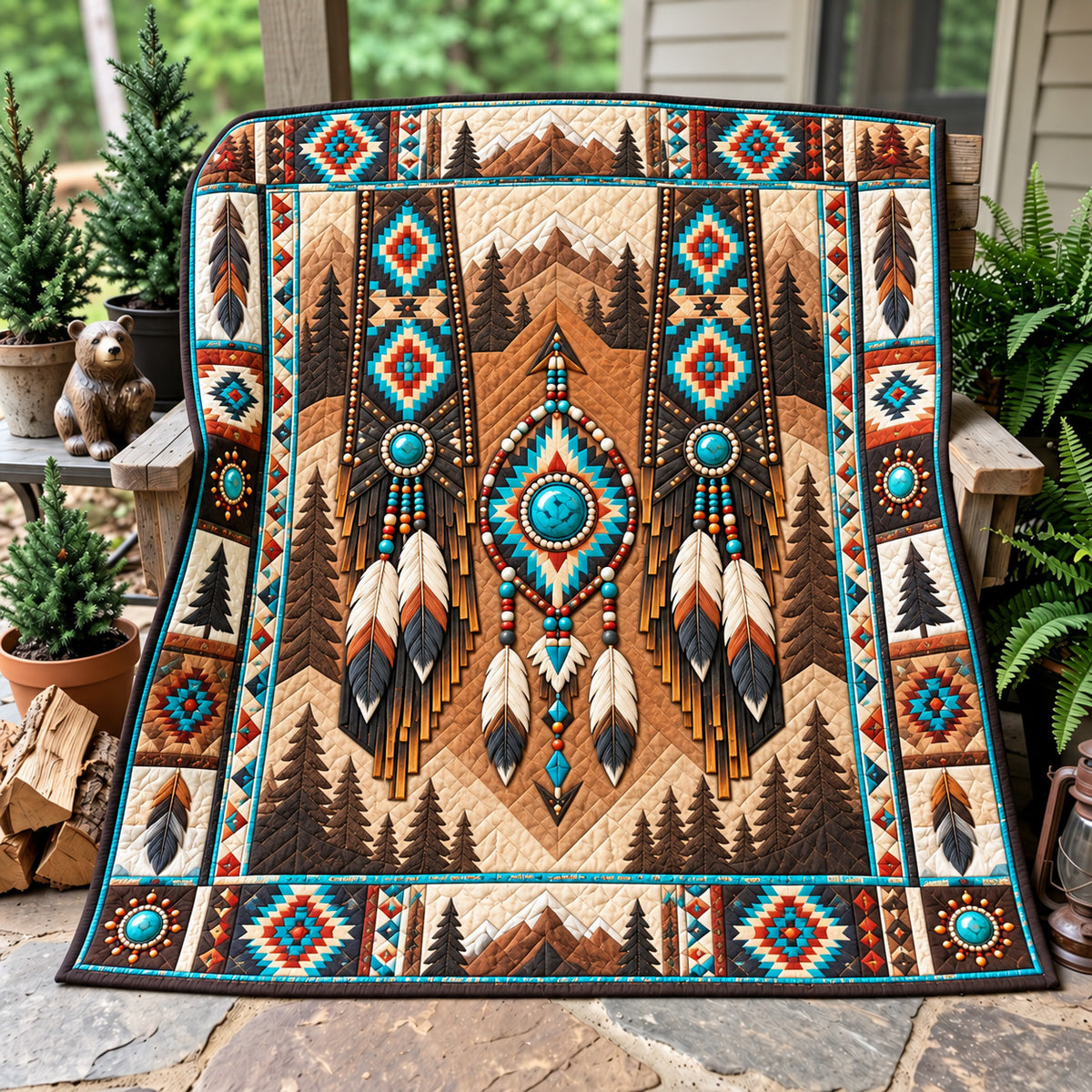 Turquoise Feather Dream Quilted Blanket GFTOHNL3889