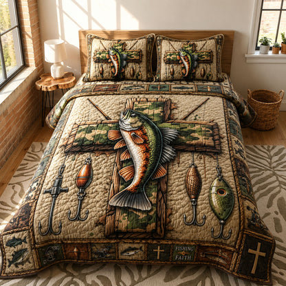 Camouflage Fishing Cross 3-Piece Quilted Bedding Set GFTOHNL389