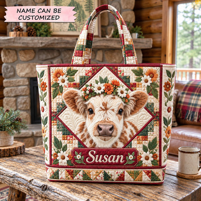 Floral Cow Charm Quilted Tote Bag QTCUZ GFTOHNL3893