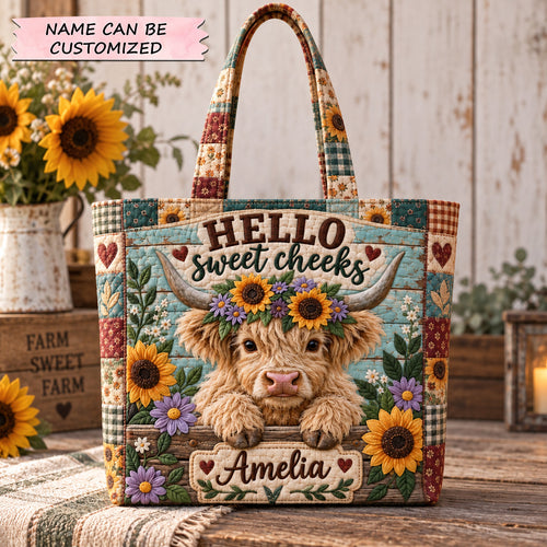 Sunflower Highland Cow Quilted Tote Bag QTCUZ GFTOHNL3895