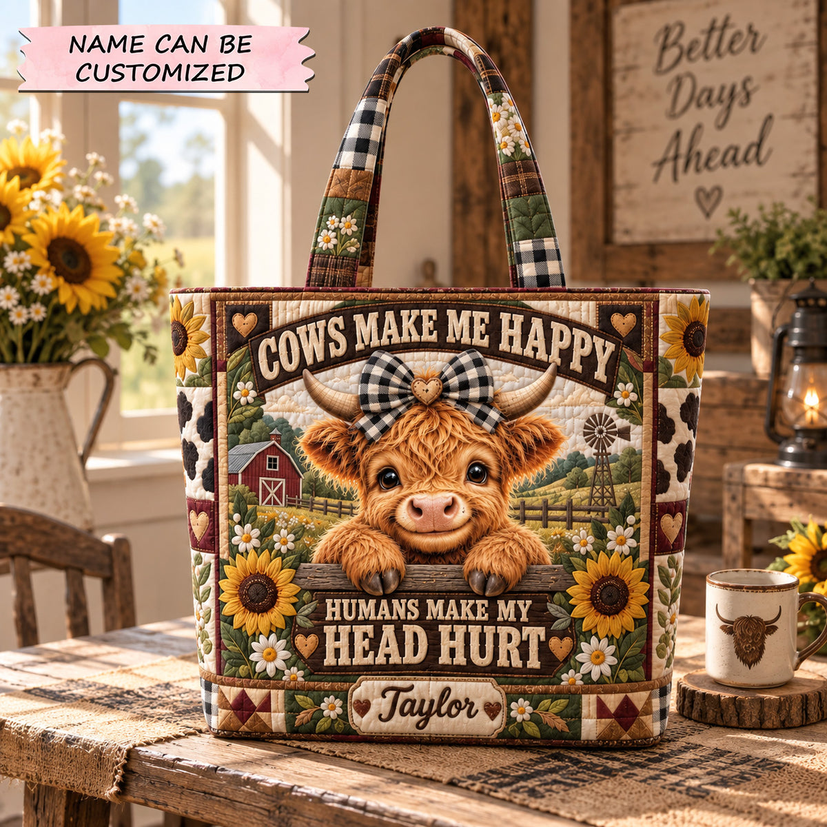 Happy Farm Cow Quilted Tote Bag QTCUZ GFTOHNL3896