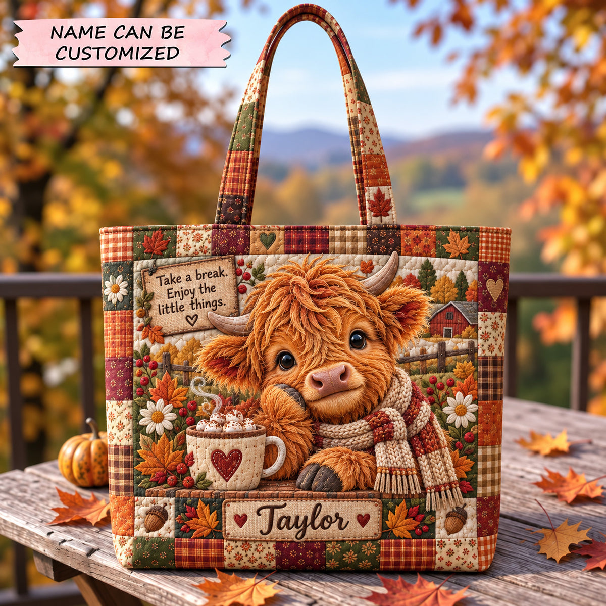 Autumn Highland Cow Quilted Tote Bag QTCUZ GFTOHNL3897