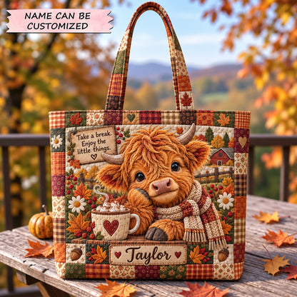 Autumn Highland Cow Quilted Tote Bag QTCUZ GFTOHNL3897