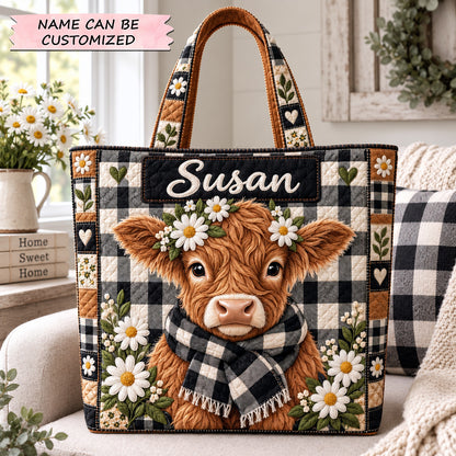 Daisy Highland Cow Quilted Tote Bag QTCUZ GFTOHNL3898
