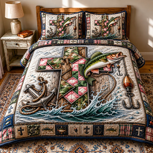 Anchor Cross Bass 3-Piece Quilted Bedding Set GFTOHNL390