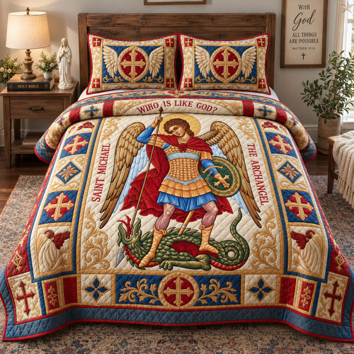 Saint Michael Protector 3-Piece Quilted Bedding Set GFTOHNL3919