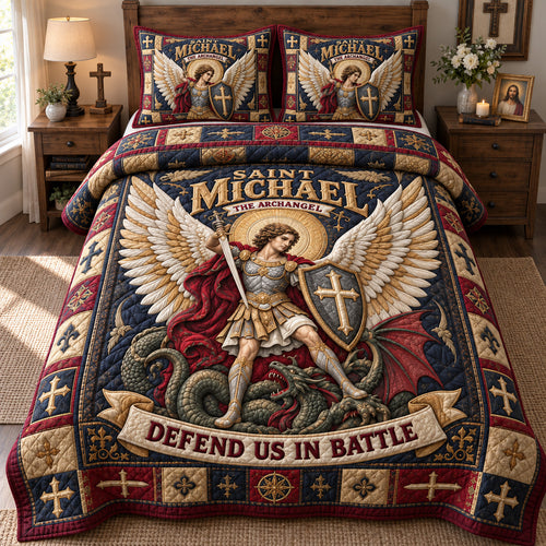 Saint Michael Defender 3-Piece Quilted Bedding Set GFTOHNL3920